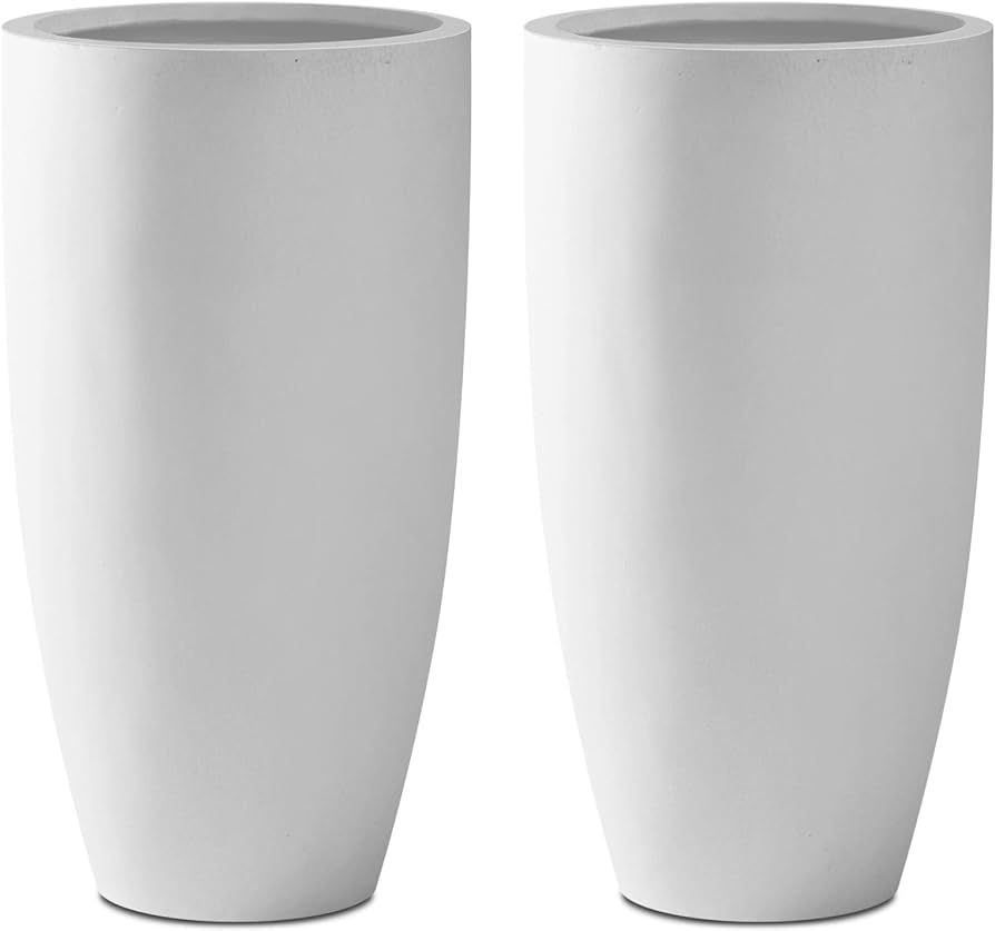 Kante 23.6" H Pure White Concrete Tall Planters (Set of 2), Large Outdoor Indoor Decorative Plant... | Amazon (US)