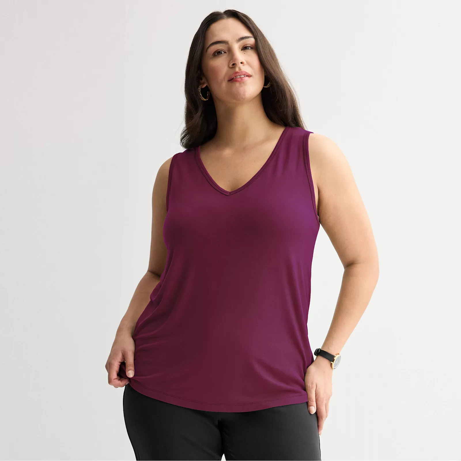 Plus Size Nine West Essential Easy V-Neck Tank Top | Kohl's