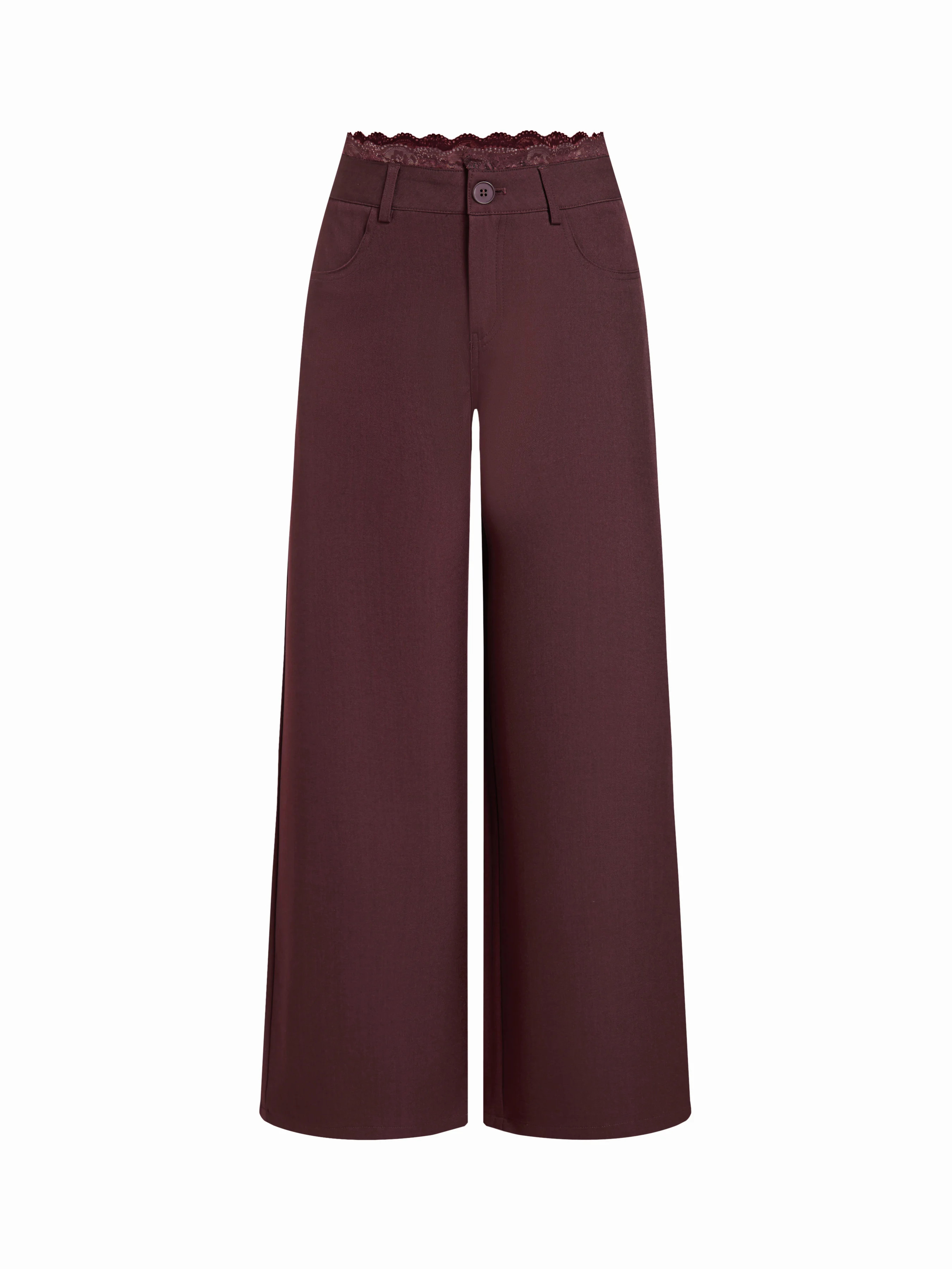 Lace Trimmed Low Rise Wide Leg Trousers | Cider