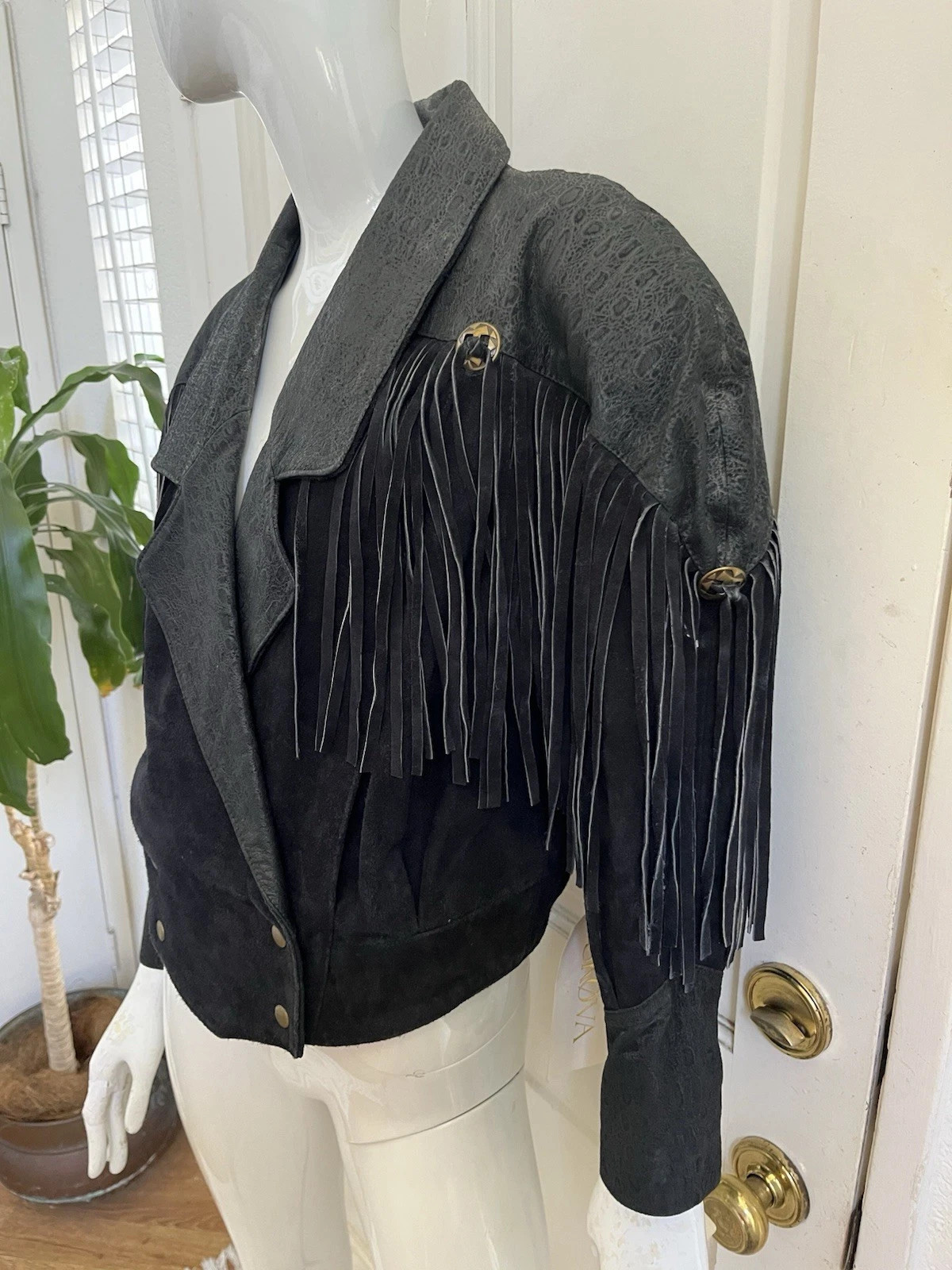 SKOVA NWT! VINTAGE '80's Black Suede Leather Fringed Double Breasted Jacket Sz L | eBay | eBay US