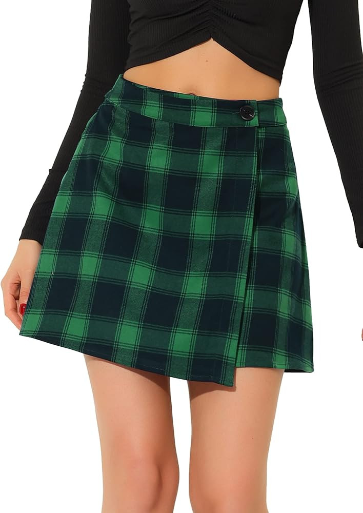 Allegra K Women's Plaid Layers High Waist Skater A Line Above Knee Tartan Skirt | Amazon (US)