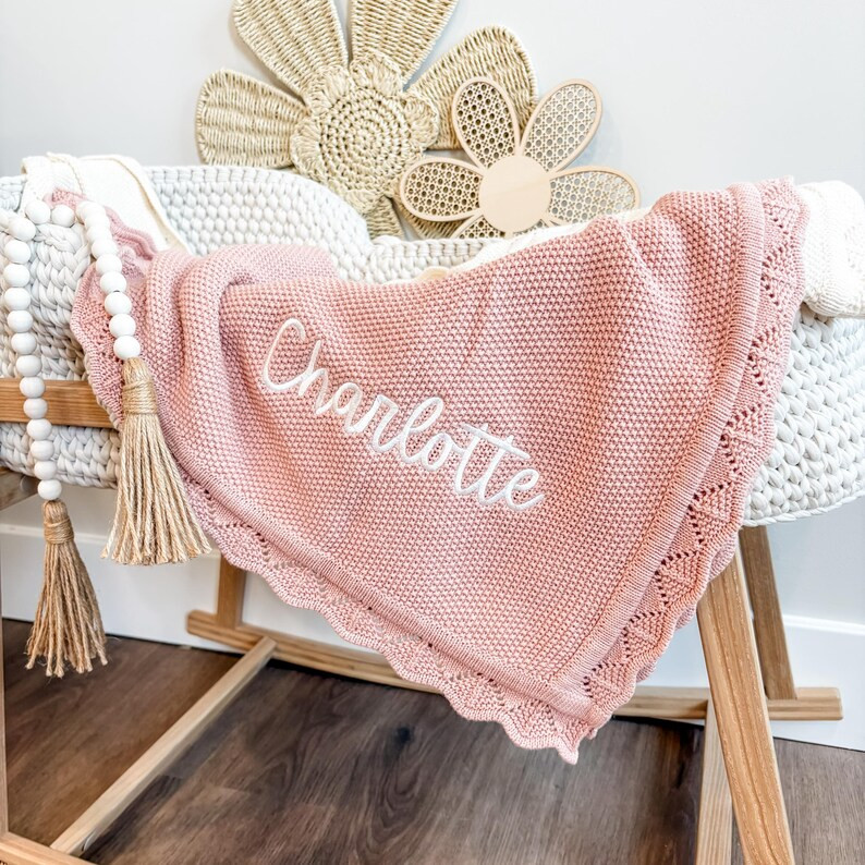 Baby Girl Blanket, Knit Newborn Blanket, Cottom Baby Blanket, Embroidered Newborn Blanket, Person... | Etsy (US)