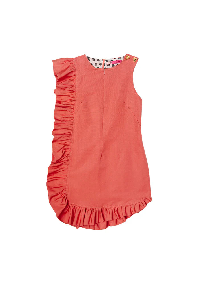 Anniversary Ruffle Mini Dress - Coral Silk Faille | Shop BURU