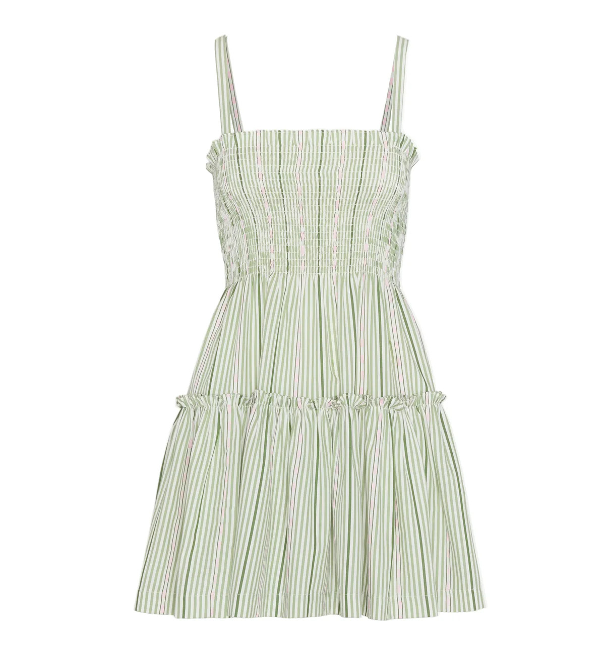 The Seraphina Mini Nap Dress in Green Jacquard Stripe | Over The Moon