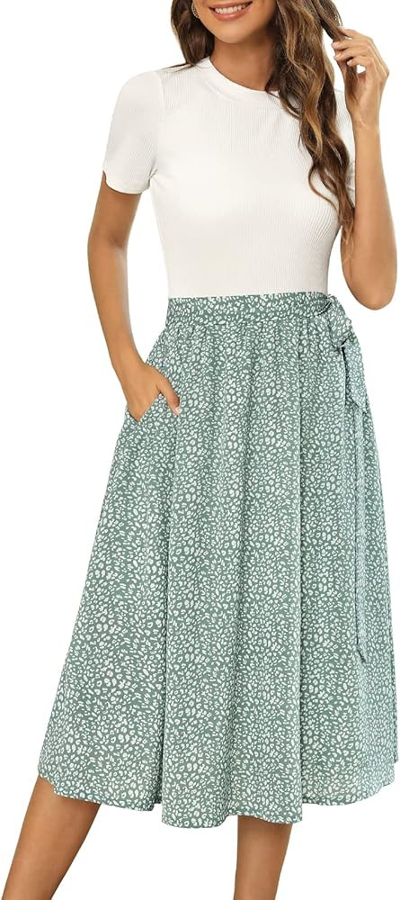 Zattcas Women 2024 Summer Dress Short Sleeve Ribbed Teacher Church Modest Business Casual Work Ou... | Amazon (US)