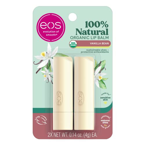 eos 100% Natural & Organic Lip Balm Sticks - Vanilla Bean, All Natural Lip Balm, All-Day Moisture, Dermatologist Recommended, 0.14 oz, 2-Pack | Amazon (US)