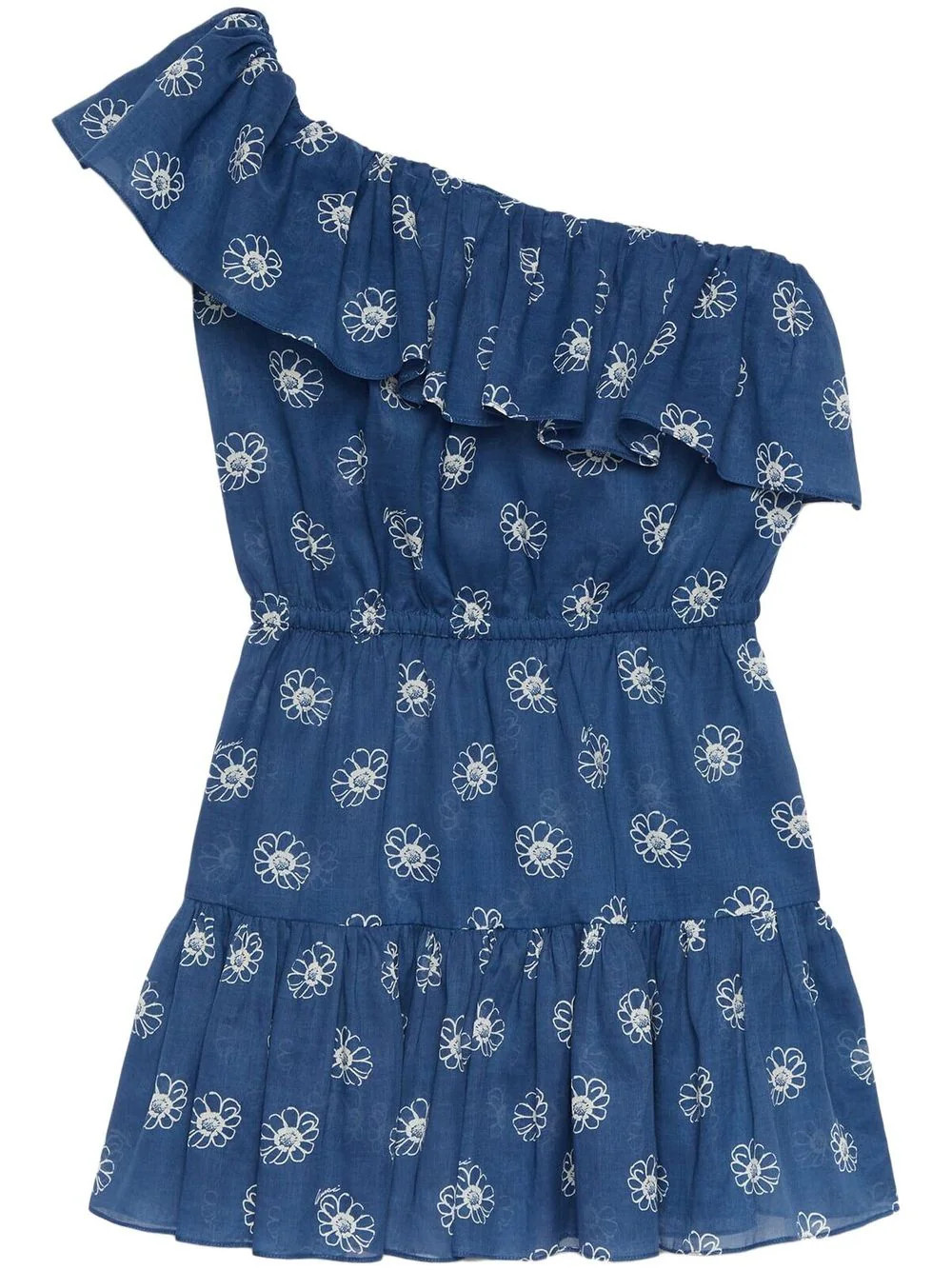 Gucci daisy-print one-shoulder dress - Blue | Farfetch Global