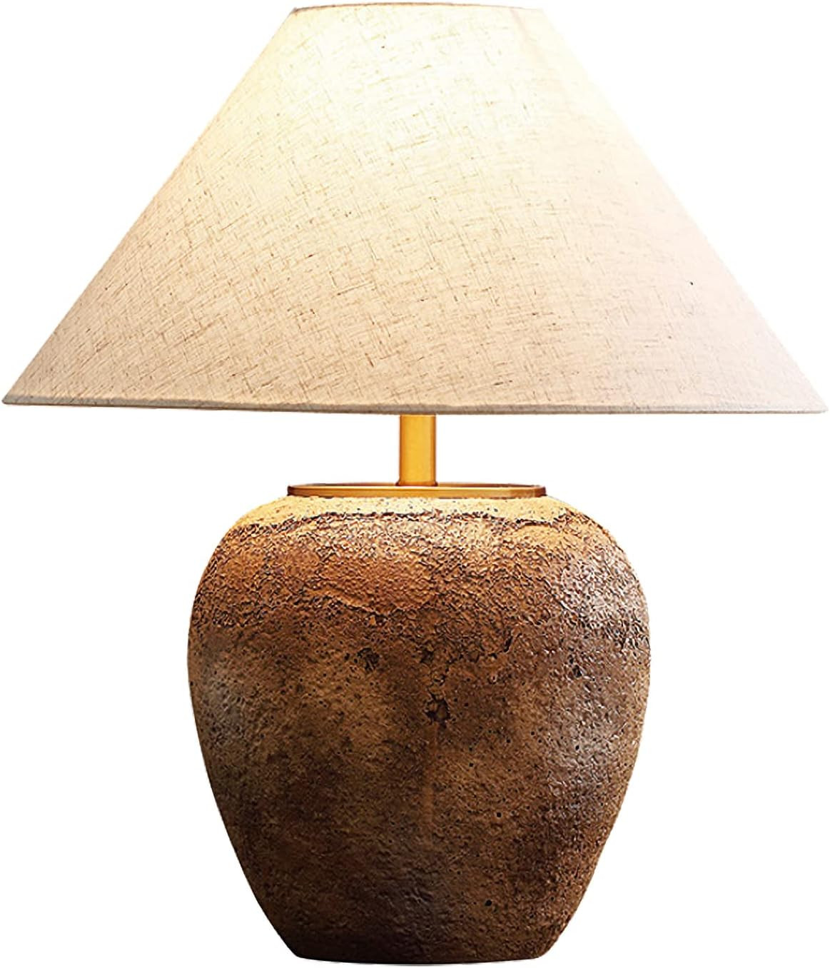 DJAMEL Rustic Farmhouse Clay Pot Lamps 19.6" Tall Ceramic Table Lamp Simple Textured Brown Ceramic Lamp Body with White Textured Shade Bedside Nightstand Lamp for Living Room Bedroom Office | Amazon (US)