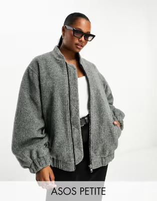 ASOS DESIGN Petite – Angeraute Bomberjacke in Anthrazit | ASOS (Global)
