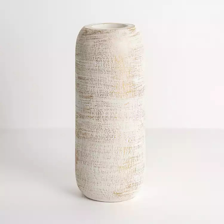 White and Gold Wood Cylinder Vase, 12 in. | Kirkland's Home