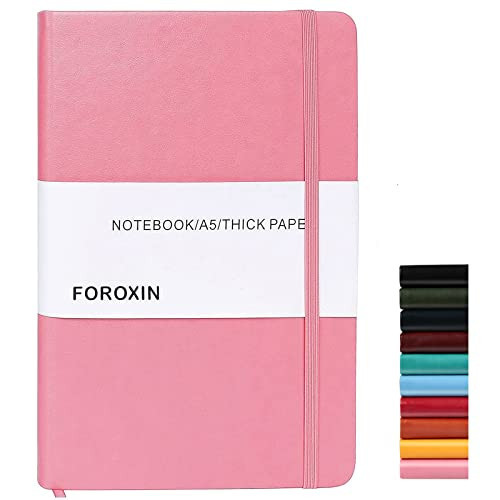 foroxin Lined Journal Notebook - Pink A5 Hardcover Leather Notebook for Women Men, 5.7 x 8.3 College Ruled Writing Journals, 192 Pages 80gsm Thick Paper for Work, Office, School, Home | Amazon (US)