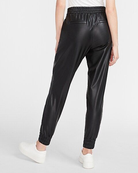 High Waisted Faux Leather Joggers | Express