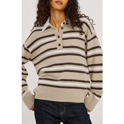 Rails Paxton Stripe Henley Sweater in Heather Oat Stripe at Nordstrom, Size Small | Nordstrom