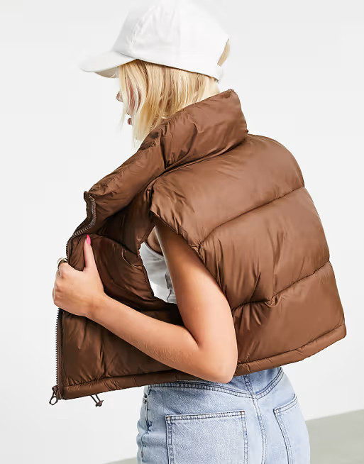 Stradivarius cropped padded vest in brown | ASOS (Global)
