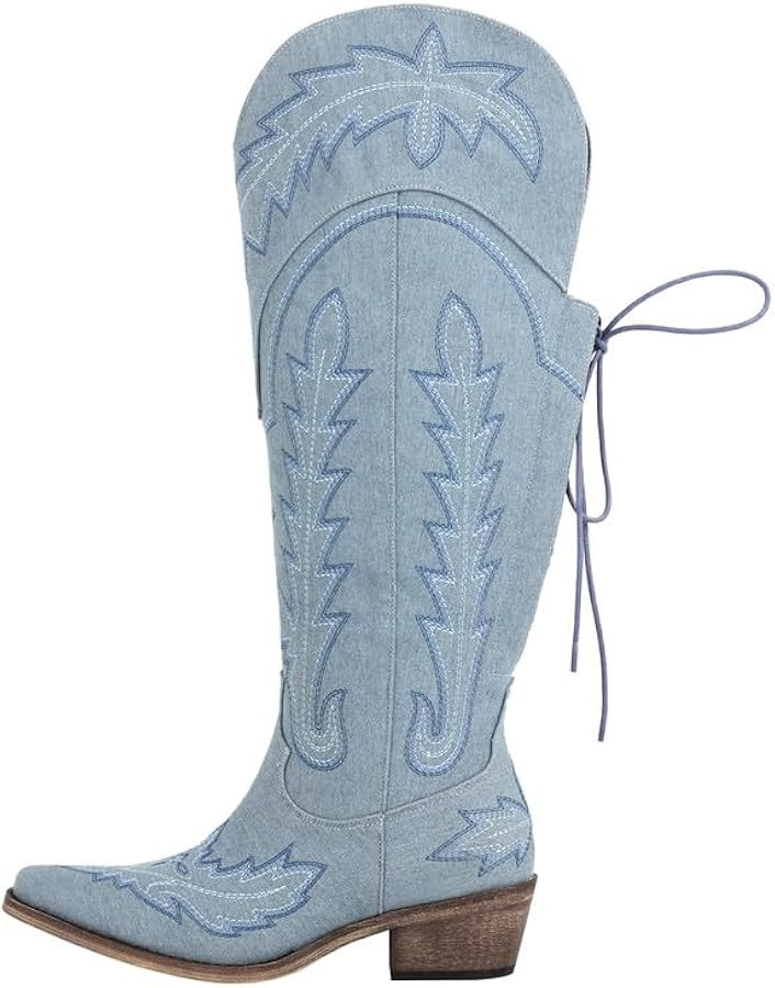 sexytag Western Cowboy Boots for Women Embroidered Thigh High Cowgirl Boots | Amazon (US)