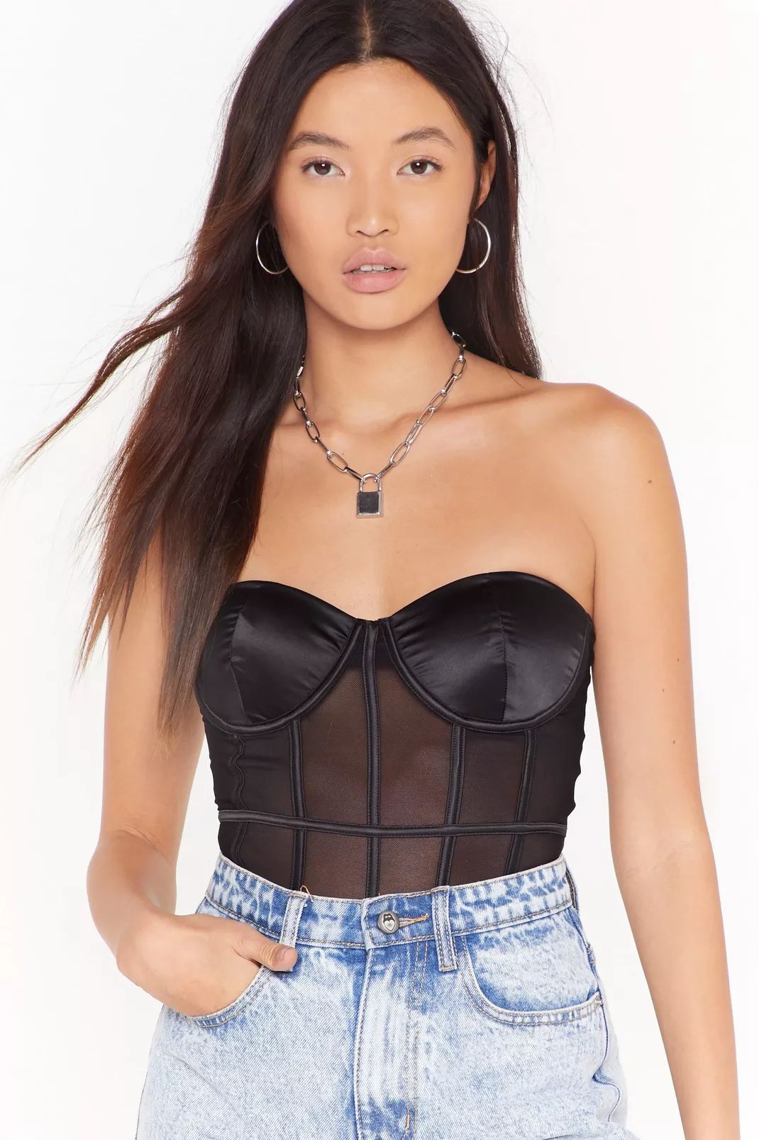 Mesh Strapless Corset Bodysuit | Nasty Gal (US)