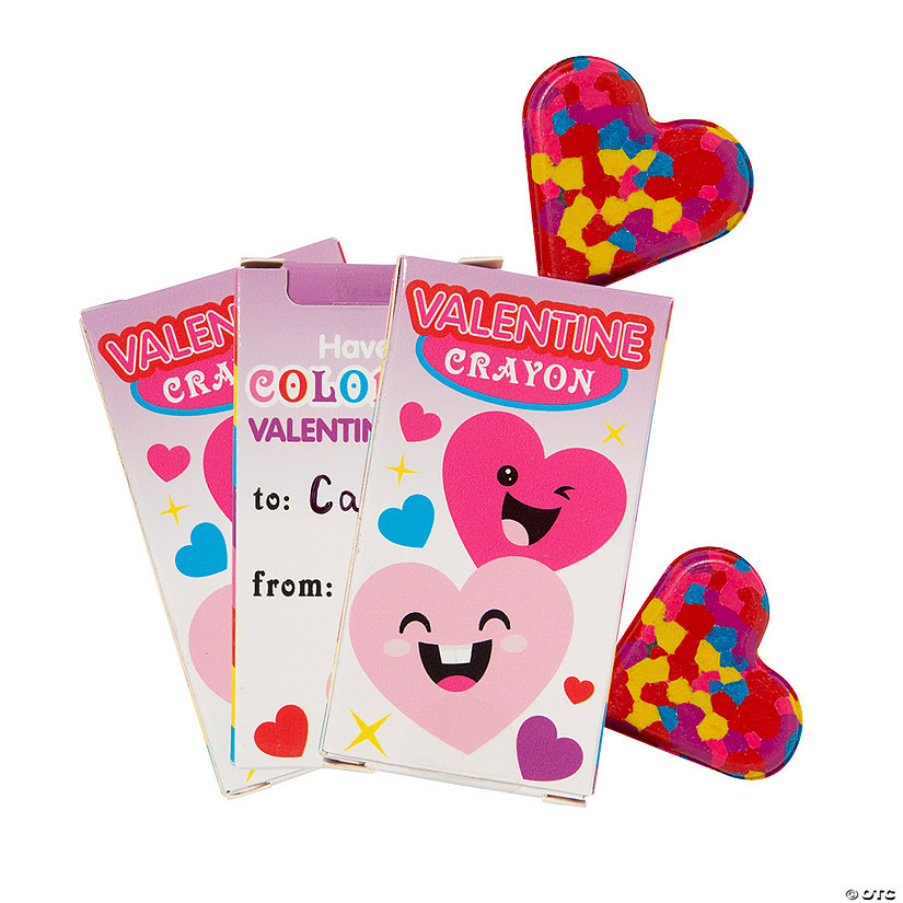 Confetti Heart Crayon Valentine Exchanges with Box for 12 | Oriental Trading Company