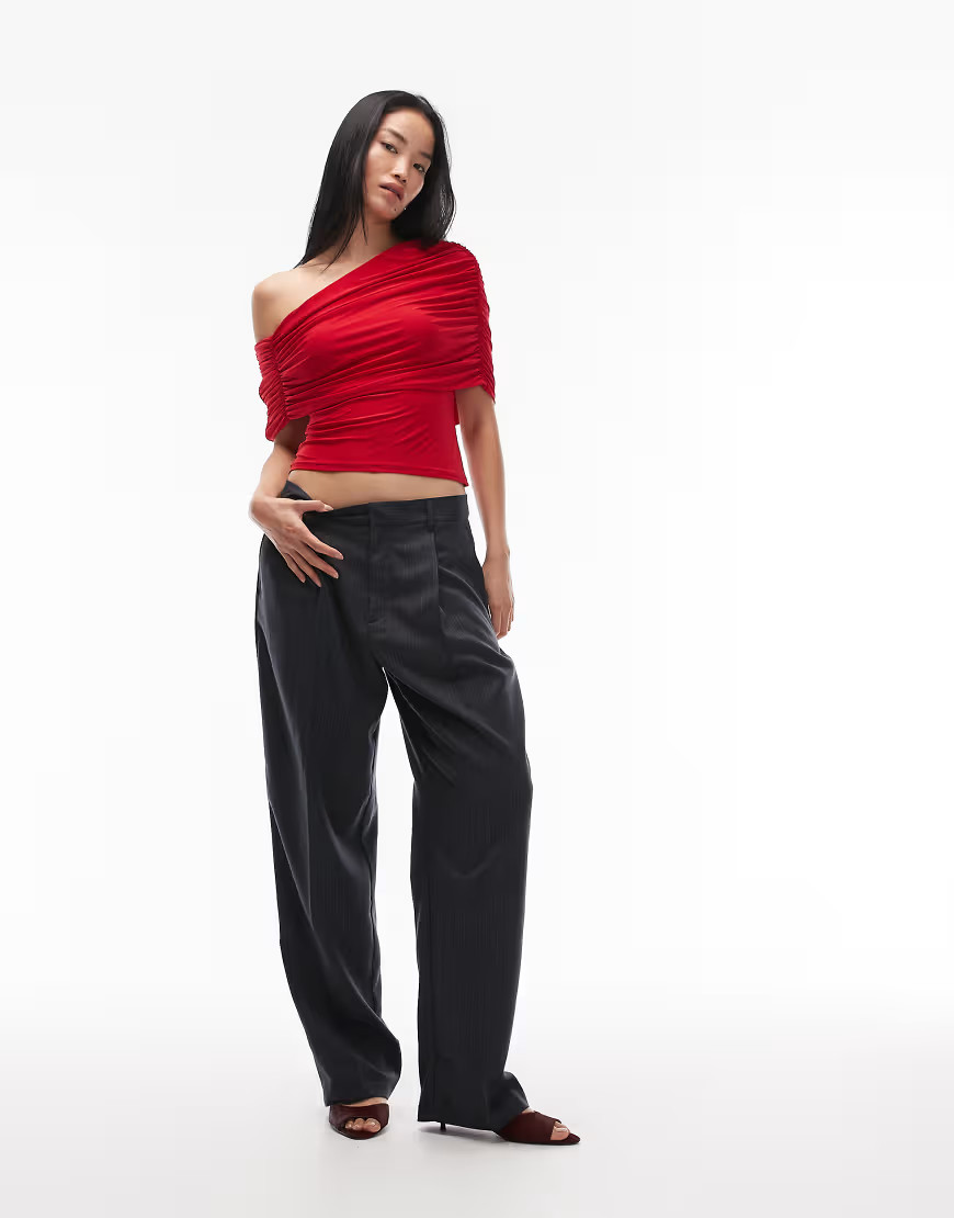 ASOS DESIGN slinky asymmetric cape shoulder top in red | ASOS (Global)