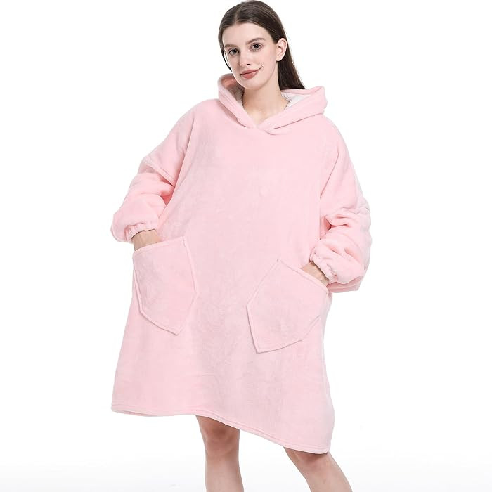 Pink Sherpa Wearable Blanket Hoodie,Oversized Blanket Hooded, Cozy Soft Plush Hooded Blanket for ... | Amazon (US)