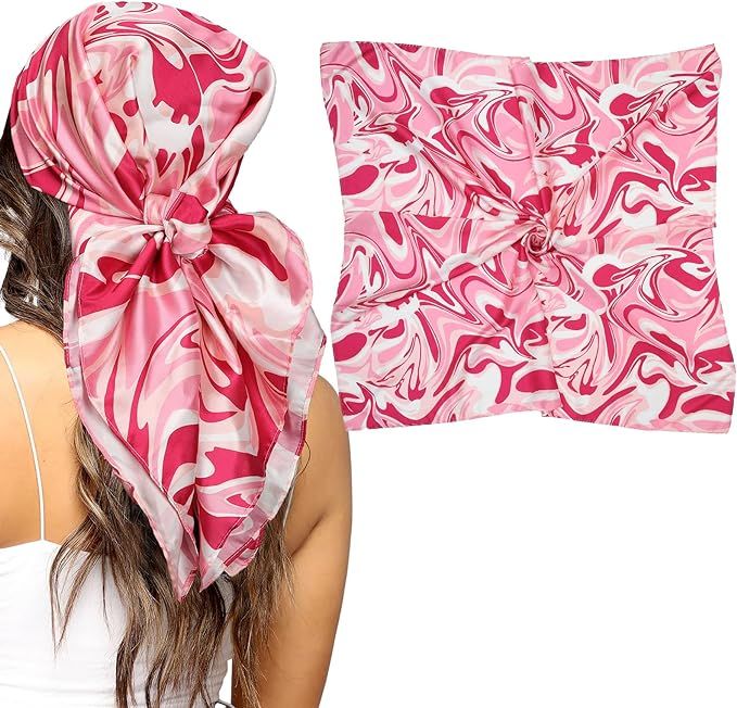 AWAYTR 35” Silk Scarf for Women Large Head Scarf Square Hair Scarf Satin Hair Bandana Printed S... | Amazon (US)