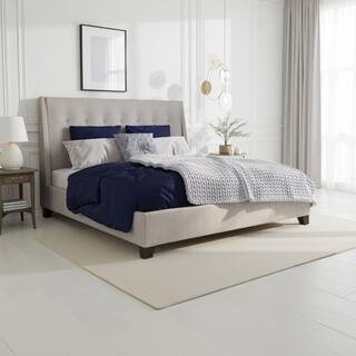 Atina Beige Wood Frame Full Size Platform Bed with Soft Button Tufted Linen Upholstery | The Home Depot
