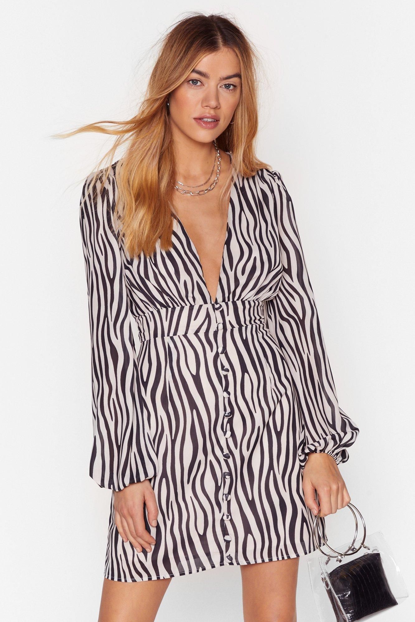Womens Zebra Print Mini Dress with Zip Closure at Back - Cream | NastyGal (US & CA)
