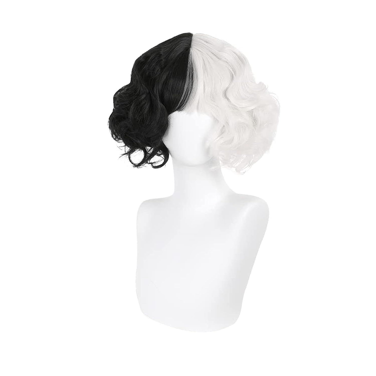 QYA Cruella deVil Cosplay Costume Wig Half Black And White Fluffy Short Layered SyntheticHairs fo... | Amazon (US)