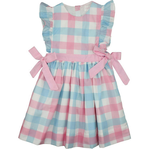 Pink And Blue Buffalo Check Bow Dress | Cecil and Lou