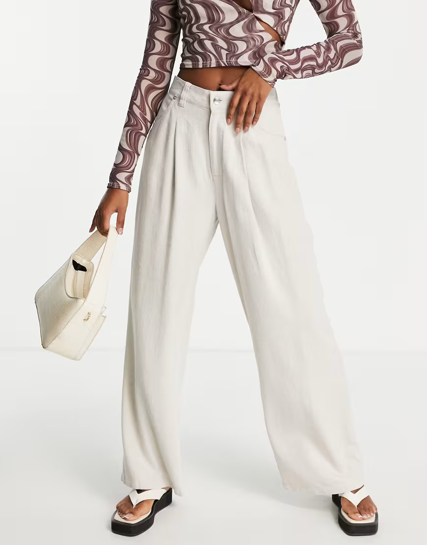 ASOS DESIGN Hourglass wide leg linen trouser in oatmeal-Neutral | ASOS (Global)