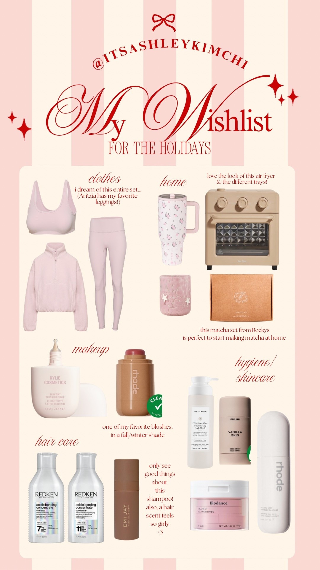 my christmas wishlist so far! ;) 

girly wishlist, girly christmas wishlist, holiday wishlist for women, gifts for women, aritzia workout set, aritzia sweater, our place, aesthetic air fryer, christmas wishlist ideas, beauty gift ideas, makeup gifts 

#LTKBeauty #LTKFindsUnder100