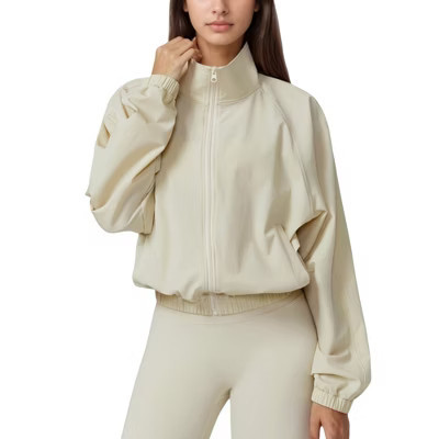 Anna-Kaci Active Women's Zip-Up Activewear Jacket with High Collar Long Sleeves and Relaxed Elastic Hem for Workout Wear - X Large, Light Beige | Target