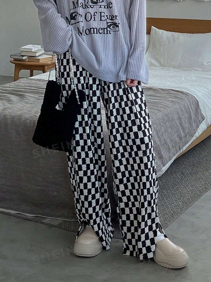 FRIFUL Women's Checkerboard Print Pants | SHEIN USA | SHEIN