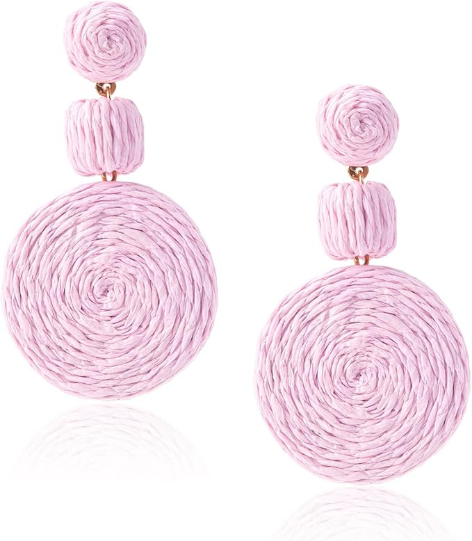 Boho Raffia Ball Earrings for Women, Statement Raffia Round Drop Earrings - Summer Beach Vacation... | Amazon (US)