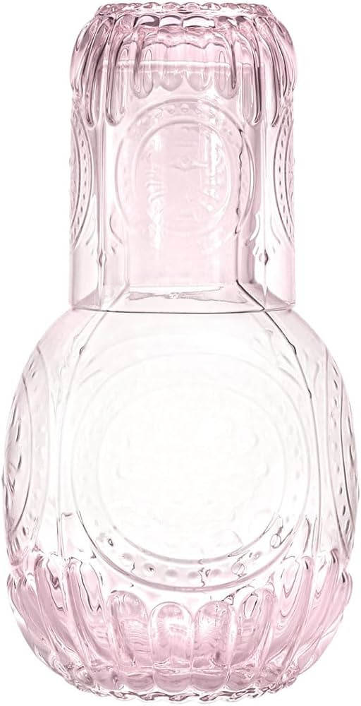 Retro Clear Glass Bedside Night Water Carafe with Tumbler Glass, Relief Glass Pitcher And Cup Nig... | Amazon (US)