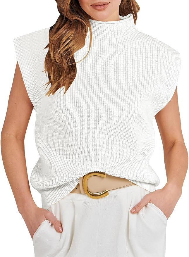 Caracilia Women's Sleeveless Sweater Vest Casual Loose Mock Neck Cap Sleeve Knit Pullover Tank To... | Amazon (US)