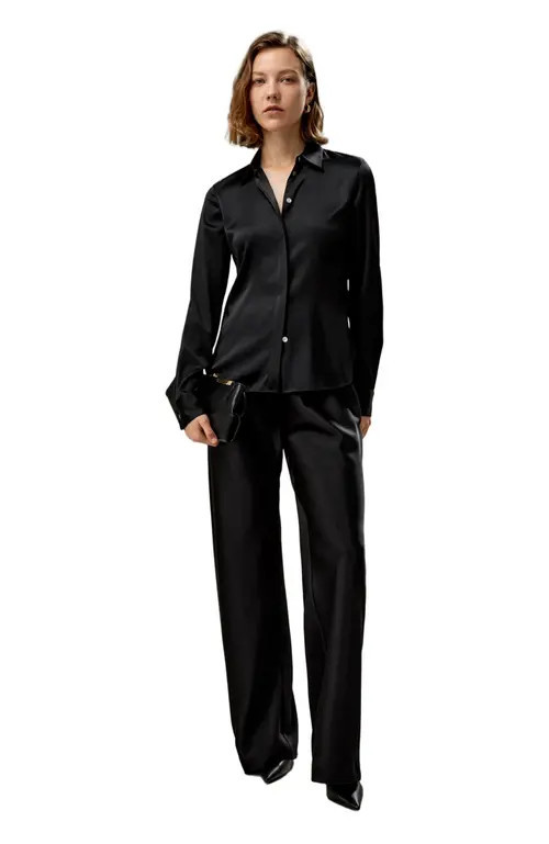 Lilysilk Elegant Silhouette Silk Shirt in Black at Nordstrom, Size Small | Nordstrom