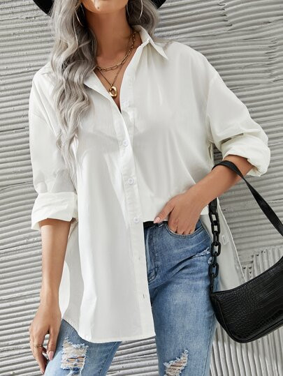 Drop Shoulder Button Front Blouse | SHEIN