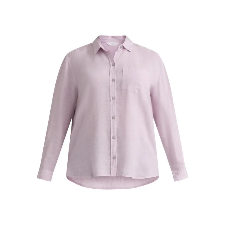 Time and Tru Women's and Women's Plus Linen Blend Oversized Shirt, Sizes XS-4X | Walmart (US)