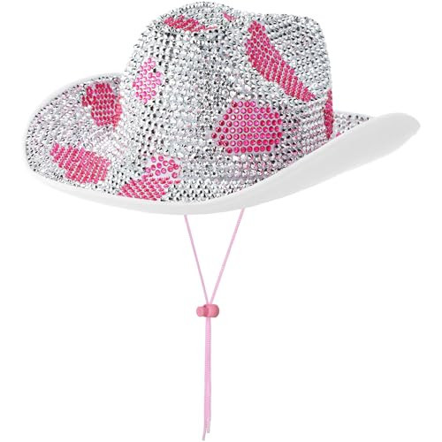 Tisancy Rhinestone Cowboy Hats for Women Cowgirl Diamond Western Disco Crystal Hat for Carnival Wedding Costume Party(Diamond Pink Cow) | Amazon (US)