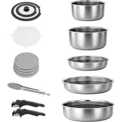 Detachable Handle Stainless Steel Cookware Set for Camping 12 Pieces Pots and Pans | Wayfair North America