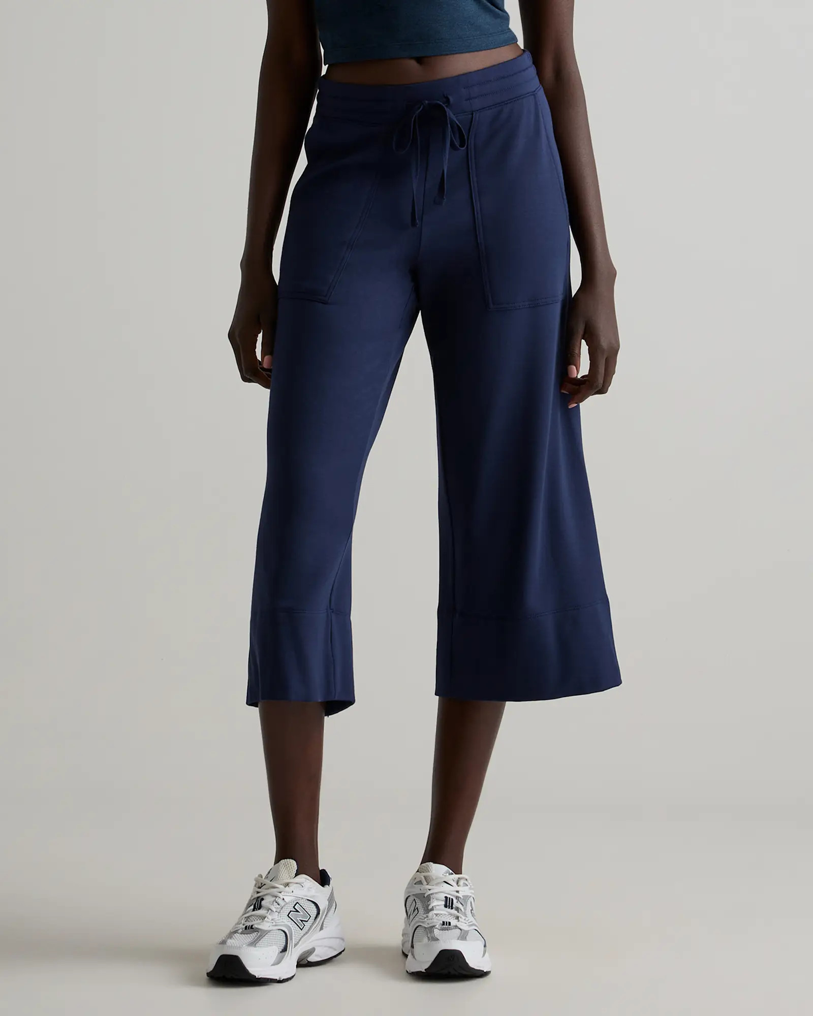 SuperSoft Fleece Cropped Wide Leg Pants in Navy | Quince