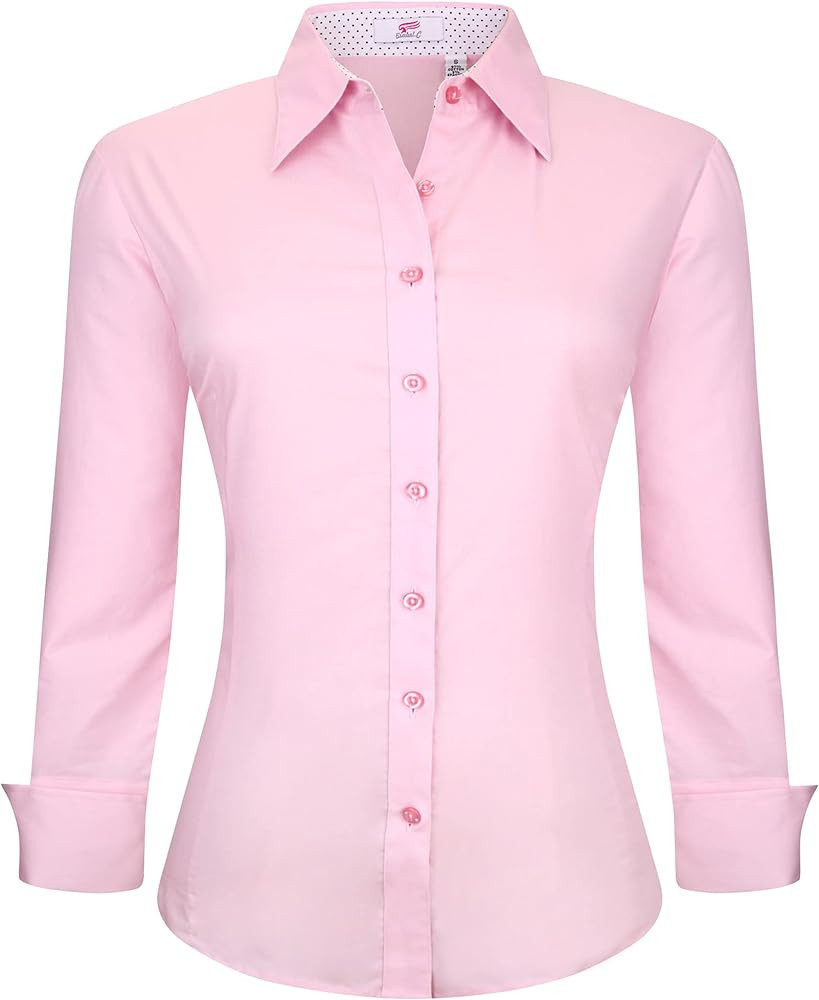 Esabel.C Womens Button Down Shirts Long Sleeve Regular Fit Stretch Work Blouse | Amazon (US)