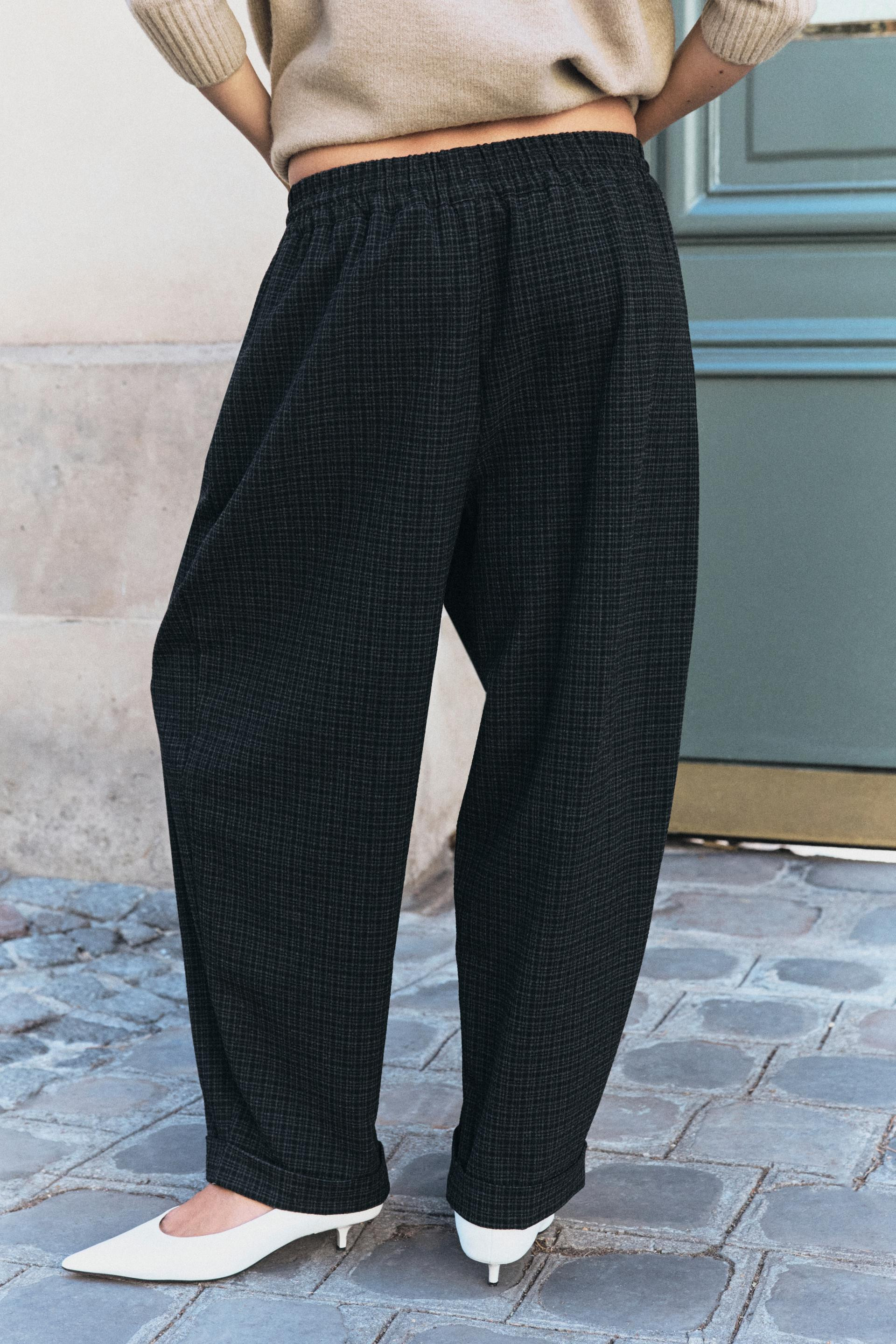 Zara - Plaid Turned-Up Hem Pants - Dark Gray - S - Woman | Zara US
