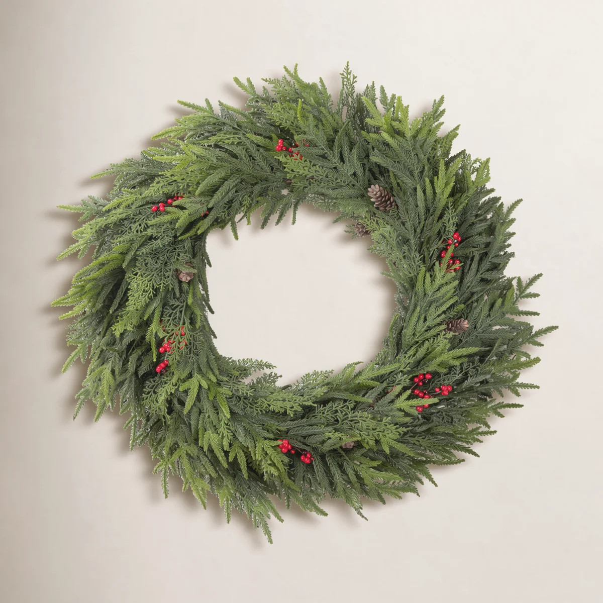 30" Oversized PE Dripping Christmas Wreath – with Pinecones & Red Berries | Wayfair North America