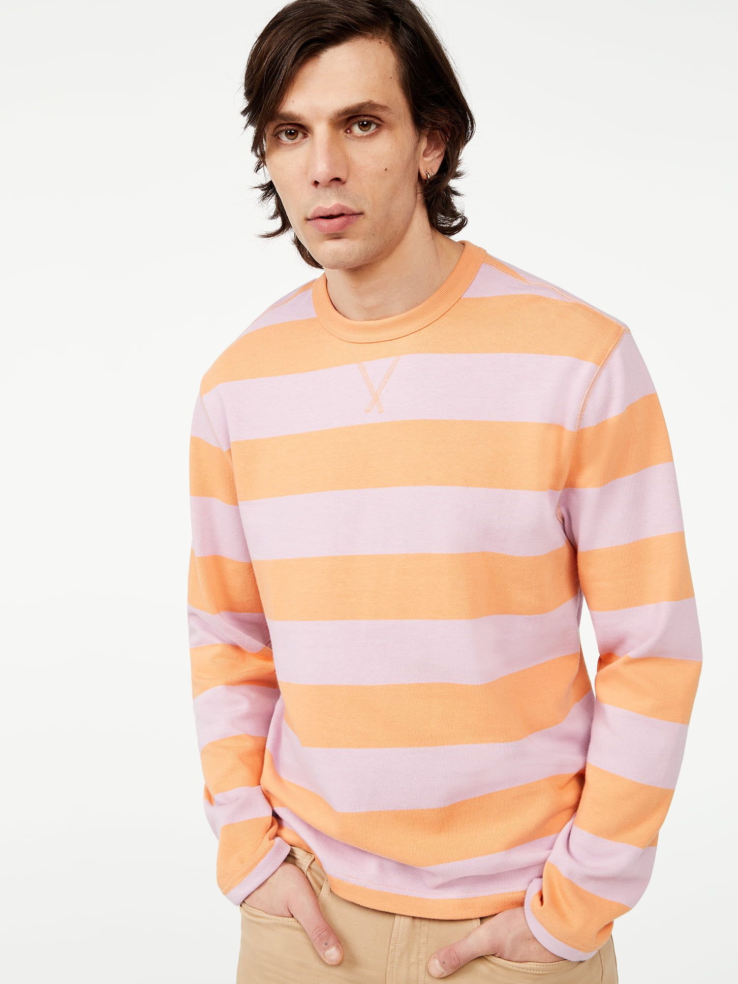 Free Assembly Men’s Rugby Stripe Sweatshirt with Long Sleeves | Walmart (US)