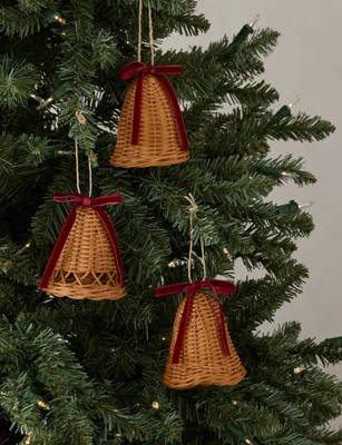 Crossley Rattan Bell Ornaments (Set of 3), Ginger | Lulu and Georgia 