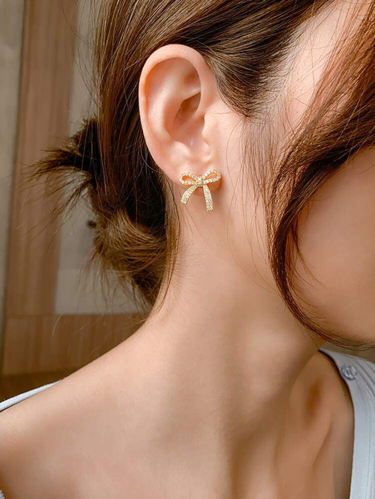 Rhinestone Bow Earrings | SHEIN
