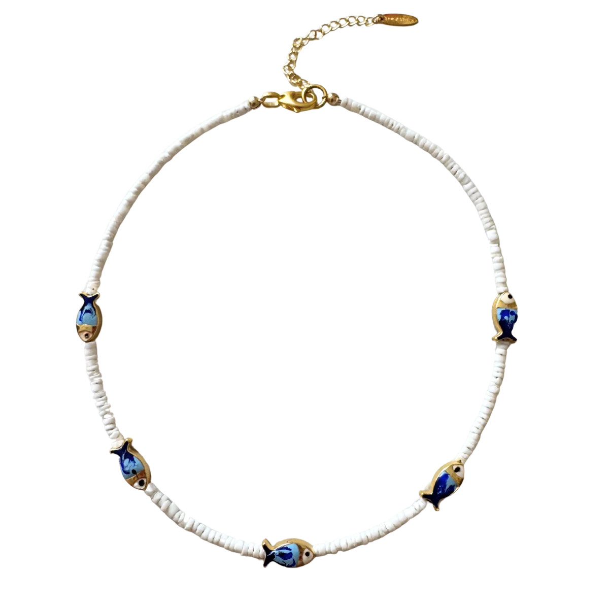 White Heishi Blue Fish Necklace | Logan Tay