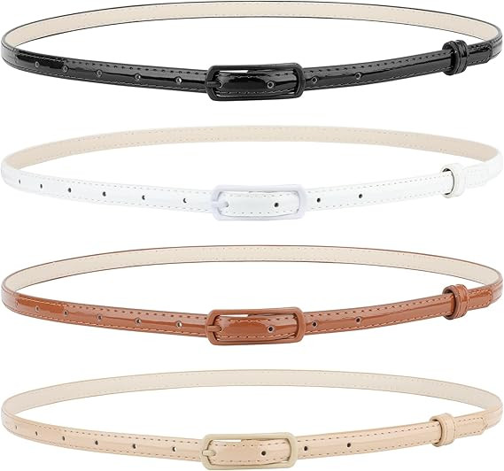 4 Pack Thin Belts for Women Skinny Leather Belts with Metal Buckle for Dresses Pants Jeans by SUO... | Amazon (US)