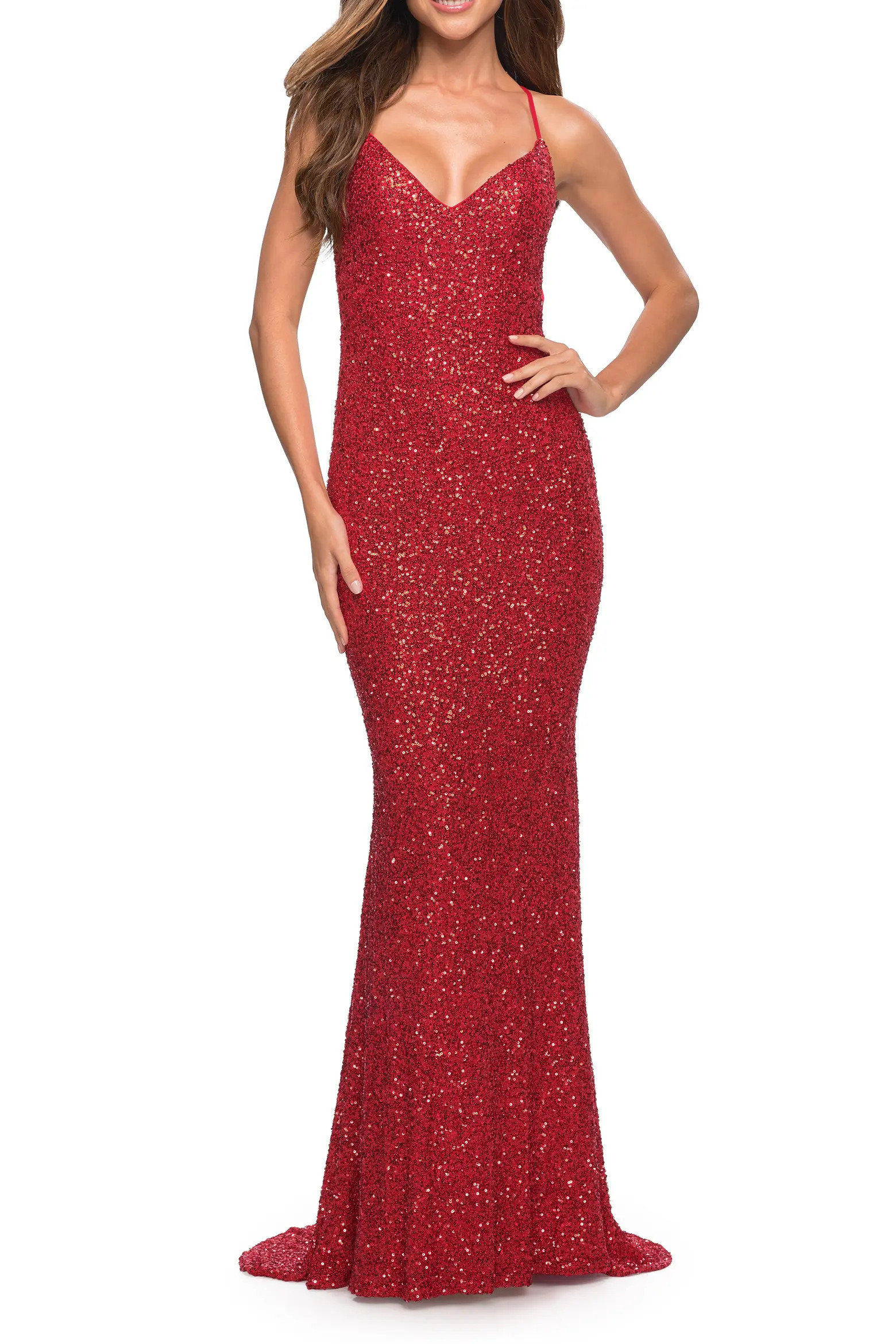 La Femme Luxurious Soft Sequin Dress with V Neckline (Women) | Nordstrom | Nordstrom